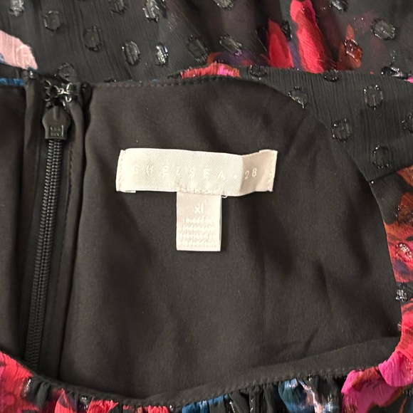 Chelsea28 Metallic Clip Dot Asymmetric Dress Black Tia Floral Pink Teal size XL - Picture 8 of 10